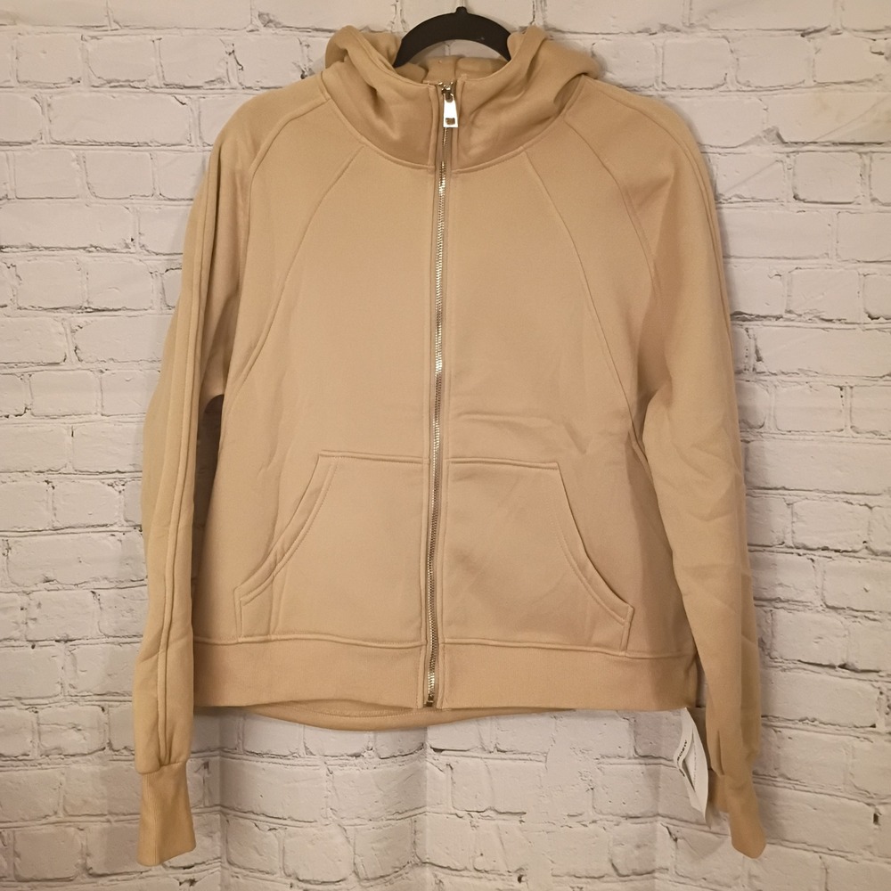 FISOEW Womens Full Zip Hoodie Khaki Tan Cropped Active Sweatshirt H8B334 L